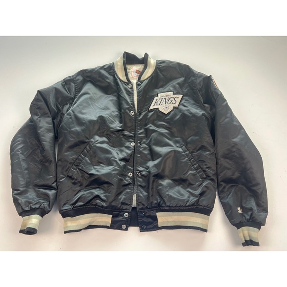 Vintage 90s Starter Los Angeles Kings NHL Satin Bomber Jacket Mens XL Black